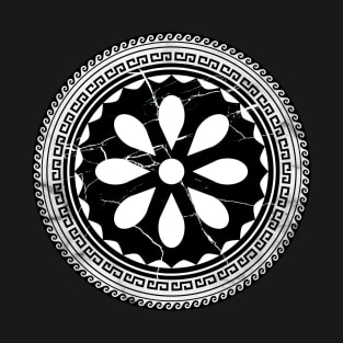 Black White Marbleized Floral Greek Key Design T-Shirt