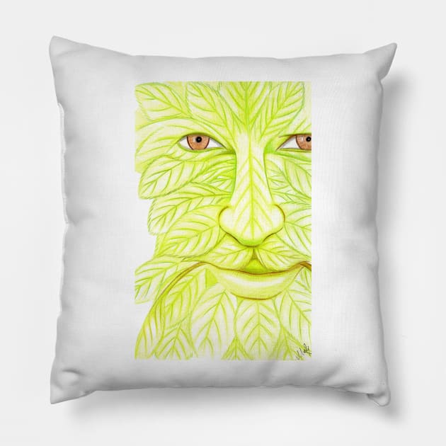 Man of the Forest, Green Man- White Pillow by EarthSoul