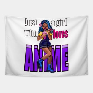 Afro African American black girl. Just a girl who loves anime Tapestry