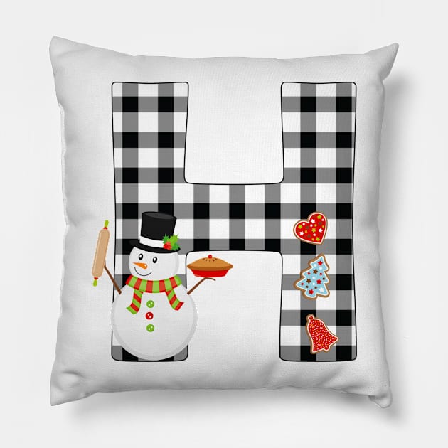 BW Buffalo Checks Pattern Monogram H | Snowman Pillow by ExpressYourSoulTees