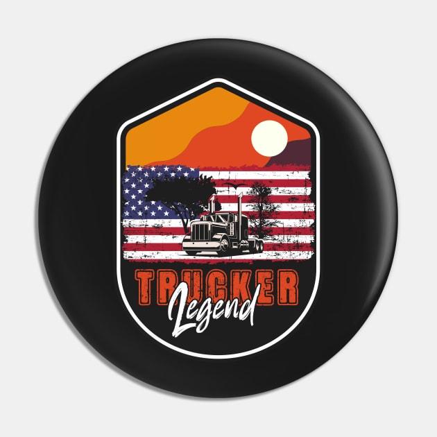 18 wheeler truck USA flag vintage badge , Husband Dad Trucker Legend Pin by HomeCoquette