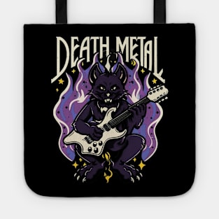 Death Metal Satanic Baphomet Cat playing guitar Tote