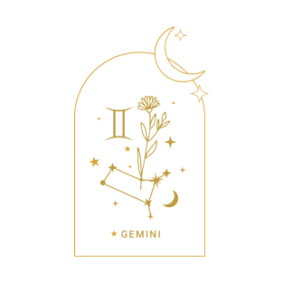 Gemini Zodiac Constellation and Flowers - Astrology and Horoscope T-Shirt