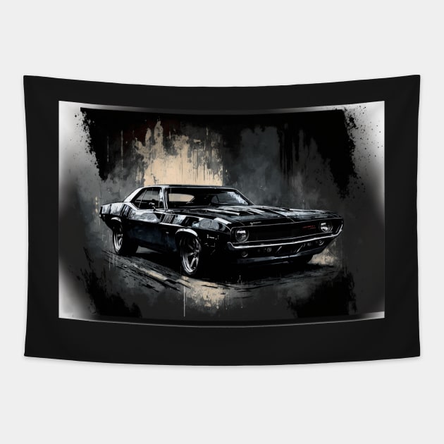 Revved Up: Black Muscle Car 1 of 4 Tapestry by PixelProphets