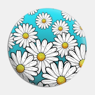 daisies floral pattern on a turquoise sky background Pin