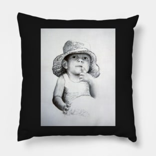 Child in Hat  - Drawing by Avril Thomas - Adelaide Artist Pillow