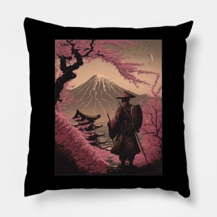 Aesthetic Vintage Samurai Japanese Art Samurai Retro cherry T-Shirt Pillow