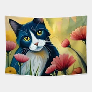 cute floral cat Tapestry