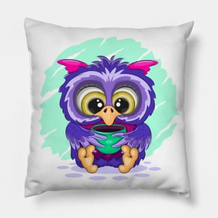 Cartoon owl with a cup Pillow