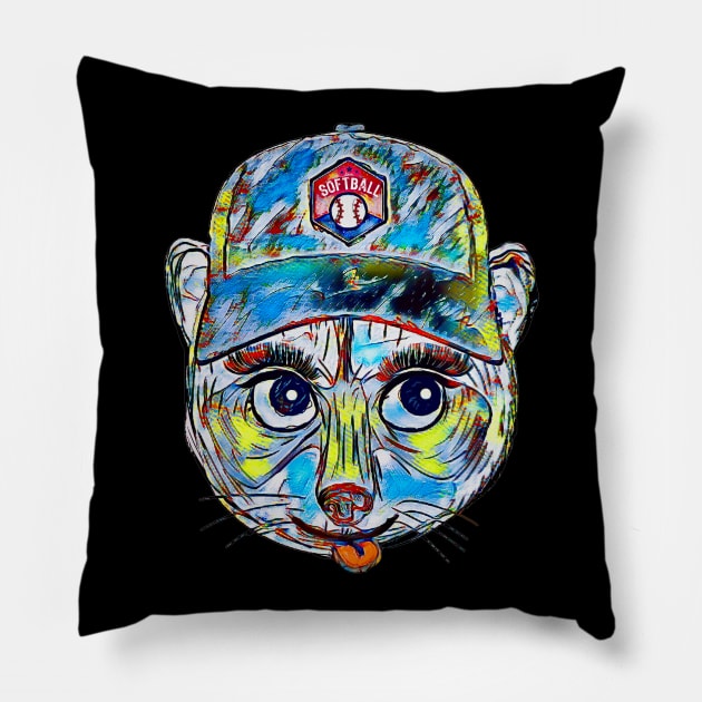 Softball  Raccoon art funny gift Pillow by UMF - Fwo Faces Frog