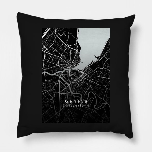 geneva Switzerland City Map dark Pillow by Robin-Niemczyk