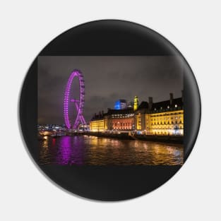 London Eye Ferris Wheel pink in night Pin