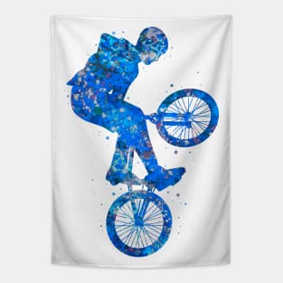 Bmx bike watercolor blue Tapestry