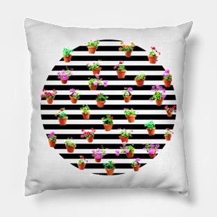 Pattern of Flower Pots Black Background Pillow