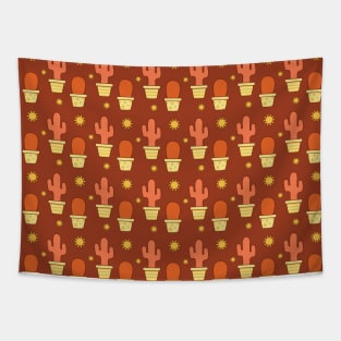 Desert Sun Cactus Pattern (Terracotta) Tapestry