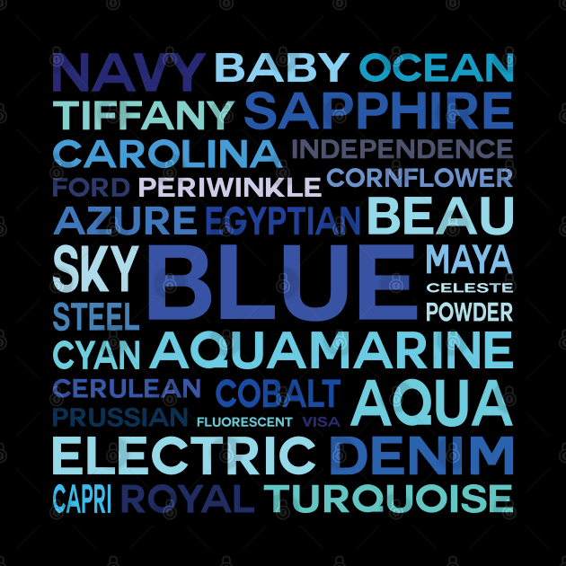 Word Cloud - Shades of Blue (Black Background) by inotyler