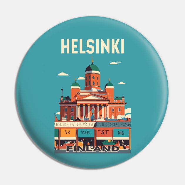 A Vintage Travel Art of Helsinki - Finland Pin by goodoldvintage