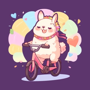 Rainbow Ride: Kawaii Llama Pedals with Joy T-Shirt