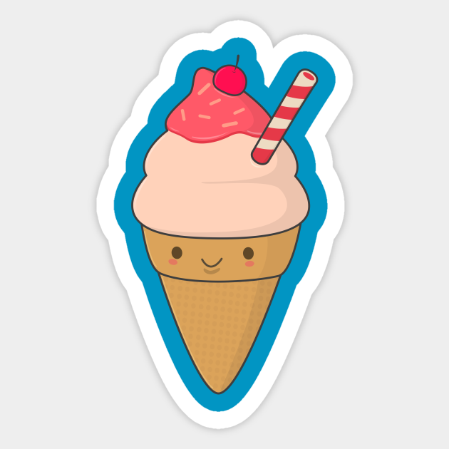 Kawaii Ice Cream Cone - Ice Cream Cone - Sticker | TeePublic