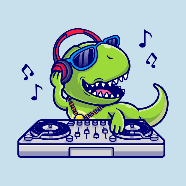 Cute Dinosaur Playing Dj Music Cartoon by Catalyst Labs