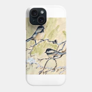 Two blackcap Chickadees watercolor Phone Case