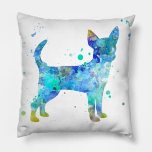 Blue Chihuahua Watercolor Painting Pillow