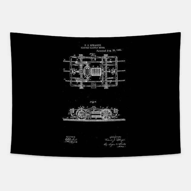 Electric Railway Motor Vintage Patent Hand Drawing Tapestry by TheYoungDesigns