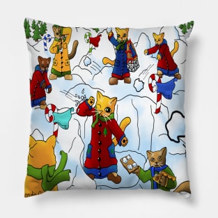 Cute Christmas Snowball Fight Cats Pillow