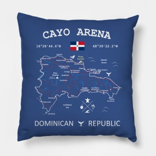 Cayo Arena Dominican Republic Flag Travel Map Coordinates GPS Pillow