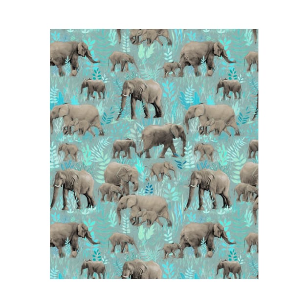 Sweet Elephants in Soft Teal by micklyn