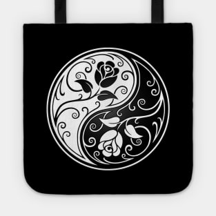 White and Black Yin Yang Roses Tote