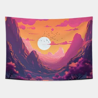 Sunset - otherworldly planet Anime Style Tapestry