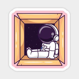 Cute Astronaut Sleeping In Box Cartoon Magnet