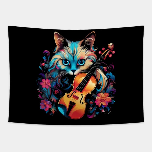 Siamese Cat Playing Violin Tapestry by JH Mart