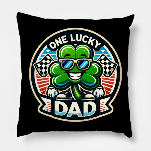 One Lucky Dad Cool Shamrock Sunglasses Racing Checkered Flag St Patrick's Day Irish St Paddy's Day Pillow by Carantined Chao$