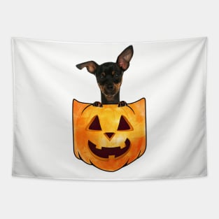 Miniature Pinscher Dog In Pumpkin Pocket Halloween Tapestry