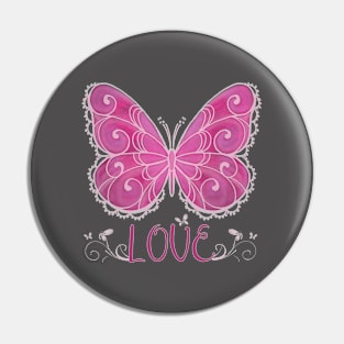 Pink Butterfly Love Filigree Pin