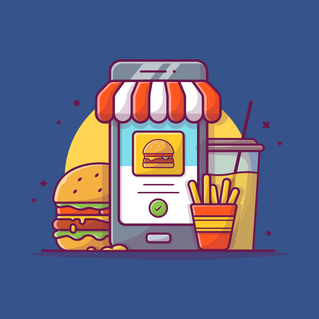 Handphone, Burger, French Fries, And Drink Cartoon by Catalyst Labs