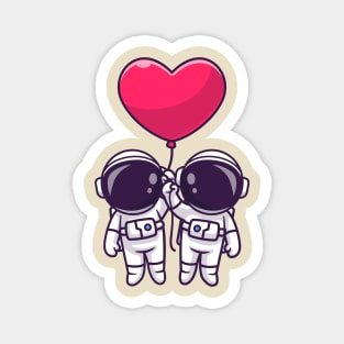 Cute Couple Astronaut Floating With Love Heart Balloon  Cartoon Magnet