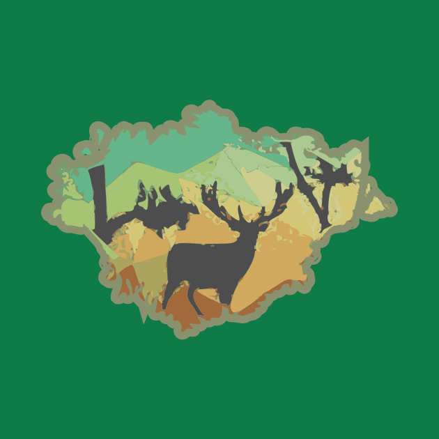Deer between trees (abstract) by dablohotaka