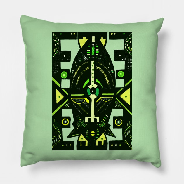 African Mask traditional tribal symbolic pattern design Pillow by Tony Cisse Art Originals