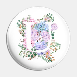 botanical monogram alphabet U hydrangea flowers Pin