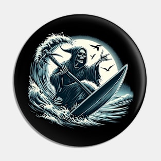 Surfing Death Skeleton Pin