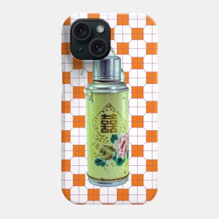 Vintage Thermos Green with Orange Tile Pattern - Retro Hong Kong Phone Case