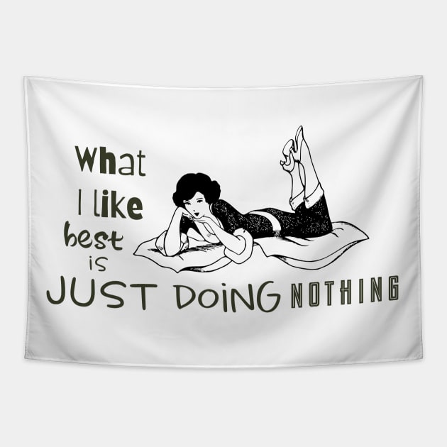 Woman Retro Comic Book Illustration with Text: Doing Nothing Tapestry by Biophilia
