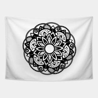 Floral Lotus Mandala Black Tapestry