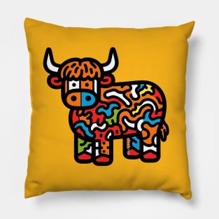 Graphic Scottish Cow Pillow