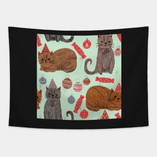 Mid-century Christmas cats Tapestry