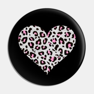 Pink, Gray and Black Leopard Print Heart Pin