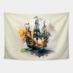 Pirate Ship watercolor Tapestry